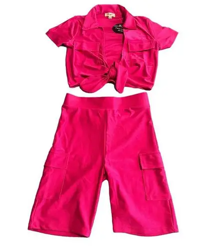 Love j Top And Short Set Womens Size Med Pink Silky Halter Stretch Shorts NEW