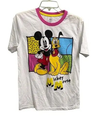 Mickey & Co Retro Style Ringer Tee Size XS Colorful Graphic Disney White