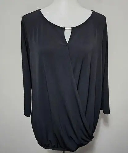 Pacific&Co NY& Black Surplice Long Sleeve Jersey Knit Blouse Size Large