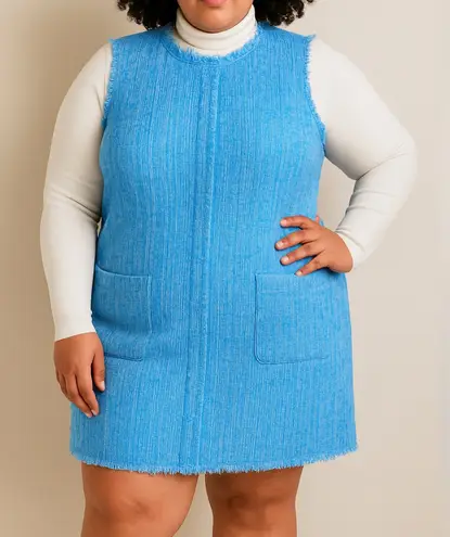 STAUD Blue Tweed Sleeveless Mini Dress