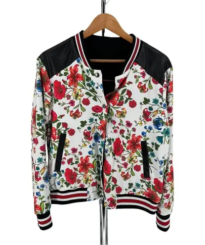 Olivia Culpo x Le Tote Reversible Bomber Jacket Floral Print Faux Leather size L Size L