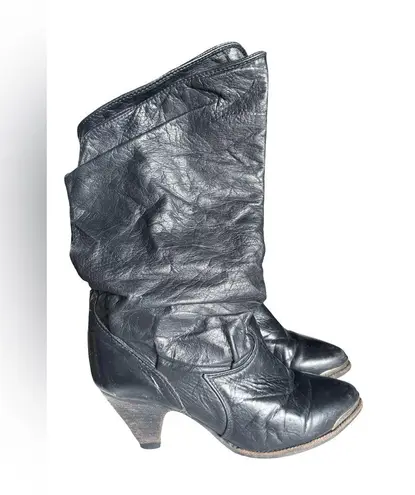 Zodiac Black Leather Heeled Women's Mid Calf Cow Girl Boots size 6.5