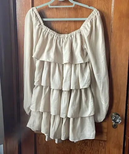 We Wore What NWT Beige Tiered Gauzy Off-the-Shoulder Dress with Balloon Sleeves