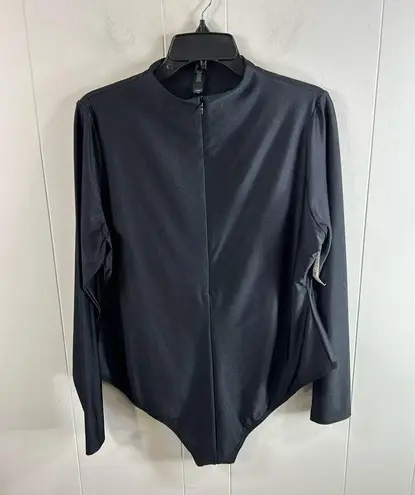 SKIMS  ZIP FRONT LONG SLEEVE ONE PIECE SWIMSUIT in Onyx Size 4XL