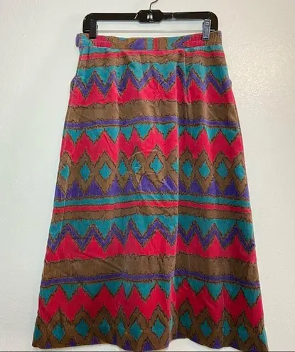 Vintage 80s Pykettes Skirt Corduroy 100% Cotton Aztec South Western 8 Medium Brown Size 12