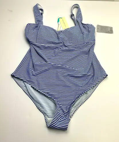 Sea Level Swim Blue White Striped One Piece Swimsuit Womens US 12 NEW *FLAW