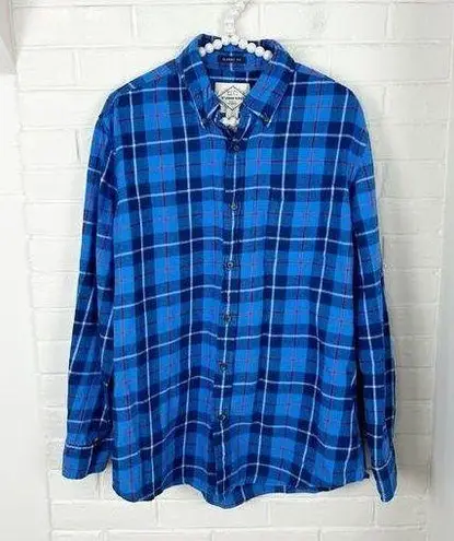 st. john's bay St. John’s Bay Blue Plaid Classic Fit Flannel Shirt Size M Unisex