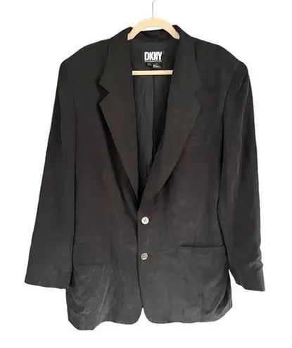 Donna Karan T1 90s VTG DKNY Silk Blazer Career Jacket Business Casual Black Size 14 - Image 1
