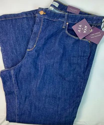 Ava & Viv Plus High Rise Flare Jeans Dark Wash No Gap Waistband Tummy Control 25