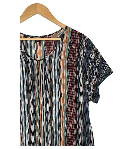 Nic Zoe Top Womens L Silk Short Sleeve Scoop Neck Geometric Slinky Multi