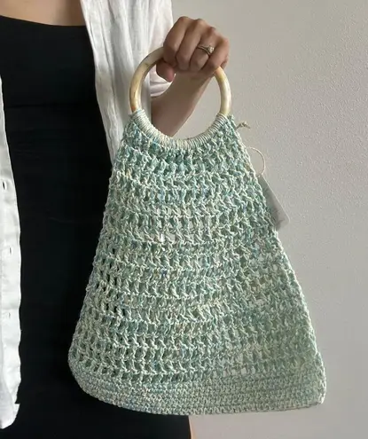 My beachy side Two Tones Hand Crochet Bag with Bone Handle Blue