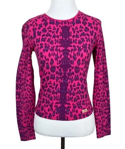 Miss Sixty  Luxury Top Womens Small Pink Purple Animal‎ Print Glitter Nylon Y2K S