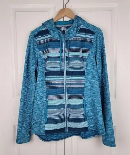 Jockey Hooded Jacket Quilted Sweatshirt Zip up Blue Teal Thumb Holes Size L Size L
