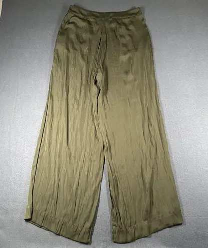 Halston Pants Womens Small Olive Green Wide Leg Pleated Polyester Lined Pockets
