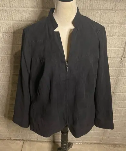 Studio Works Black Zip Front Long Sleeve Faux Suede Collarless Jacket Size 16W - Image 1