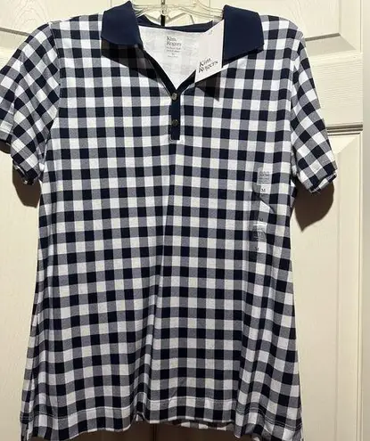 kim rogers  women's collared plaid checked navy shirt. Size medium