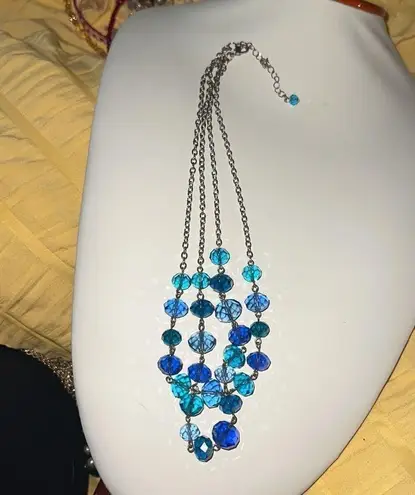 Cobalt & Sky Blue Crystals Double Strand Layer Beaded Women’s Necklace