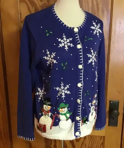 Retro Y2K embroidered beaded Christmas cardigan Size M