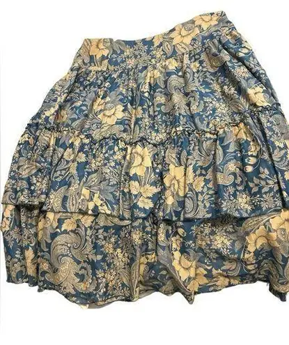 Ralph Lauren Lauren  vintage blue and beige 
Floral Tiered Skirt size 12