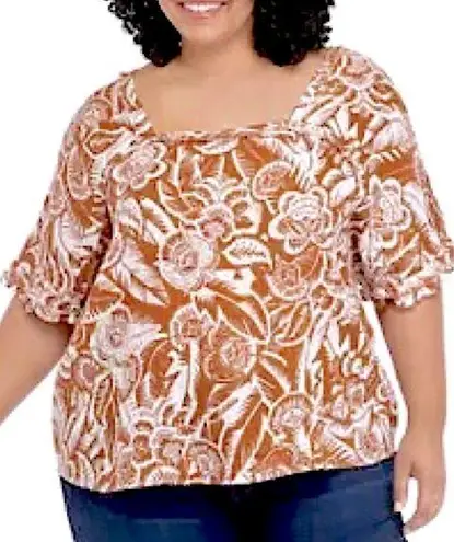 Wonderly Terracotta Floral Gauze Top