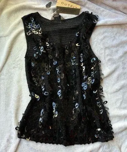 John Paul Richard new with tags outfit by black sequin beaded crochet knit top