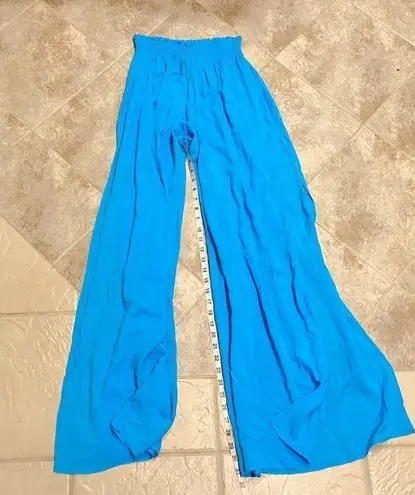 Ramy Brook NWT Textured Athena Palazzo Pant Swim Coverup Blue Pull On Medium