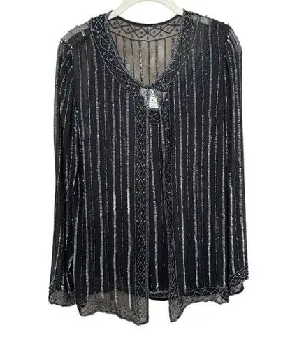 Vintage Beaded Cardigan and Tank Top Set by Patra Black Size 8