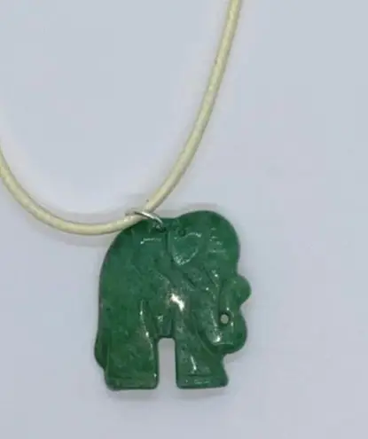 Handmade Cream Wax Green Elephant Necklace
