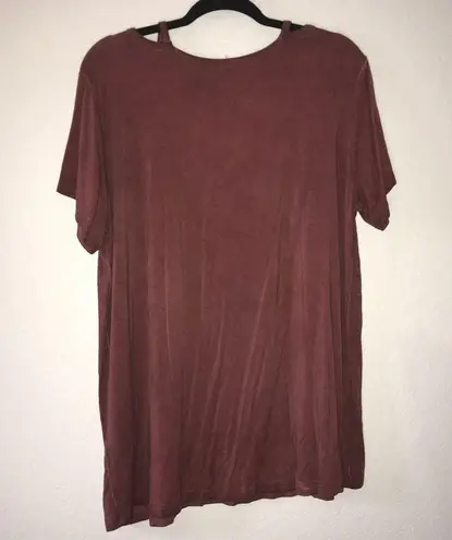 L LOVE Tee Maroon V Neck Cut Out Shoulder Detail Acid Dye Look Top Sz 3X NWT