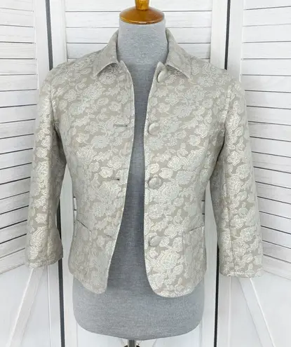 Harold’s Metallic Floral Jaquard Blazer Jacket Tan Grey Gold 2