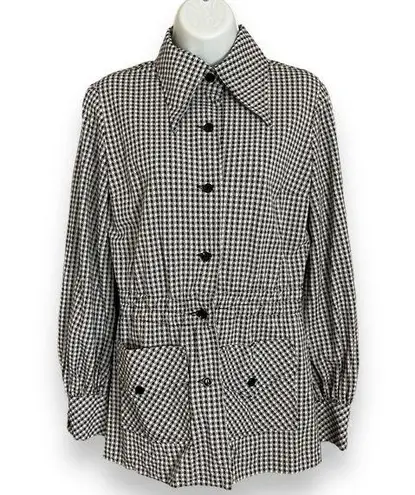 Houndstooth Vintage 70s  Jacket Women Dagger Collar Button-Up Black White Classic