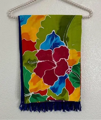 Boho Floral Fringe Sarong or Beach Blanket Blue Size undefined