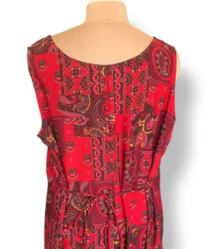 Vintage 90s Maxi Dress Red Paisley Patchwork Sleeveless Scoopneck Tie Waist 3X