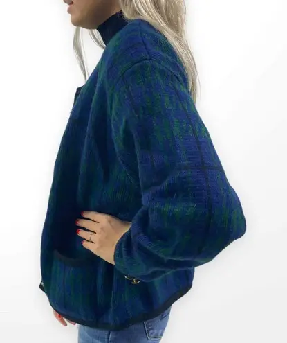 90s TALLY HO Green and Blue Plaid Gold Button Accent Button Up Cardigan Size L