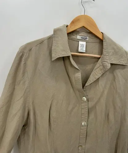 East 5th Tan Linen Rayon Blend Midi Skirt Set Button Down Shirt XL Coastal