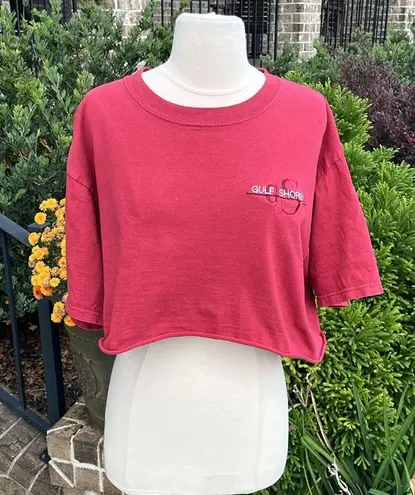 Gulf Shores Vintage Red Cotton Cropped Tee Boyfriend Womens Large thumbnail 3