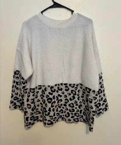 AMOLI Cream Knit Sweater M/L – Leopard Print Statement Sleeves | Cozy Black Size L - Image 1