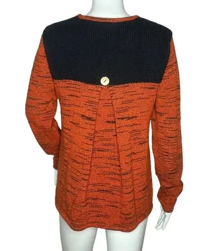 Haiku Sweater Womens Size S Orange Black Marled Knit Crochet Accents Square Neck