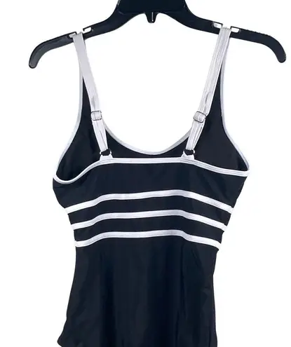 Womens Swimsuit Small One Piece Black with White Stripes Minimalist Classic