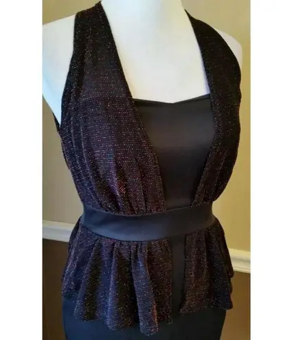 Mystic Black Sparkle Metallic Peplum Cut Halter Dress ModCloth Whimsigoth Glam