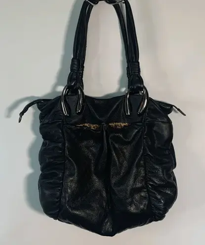 Via Spiga Women's Ruched Cow Leather Shoulder Purse Bag Black Size Large