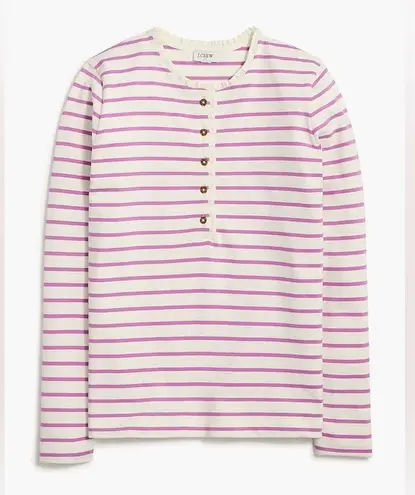 J Crew Factory Ruffle Collar Stripe Henley Shirt Ivory/Fuschia XXS NWOT Pink