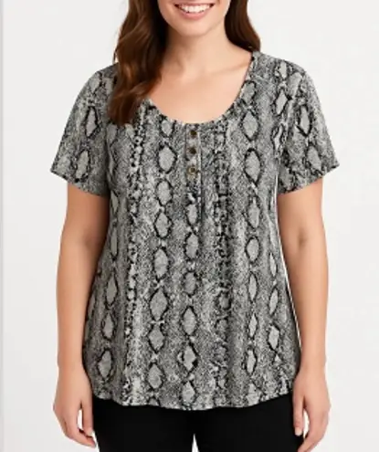 Popyoung Plus Size 3XL Snakeskin Blouse Tunic Rayon Spandex Top White