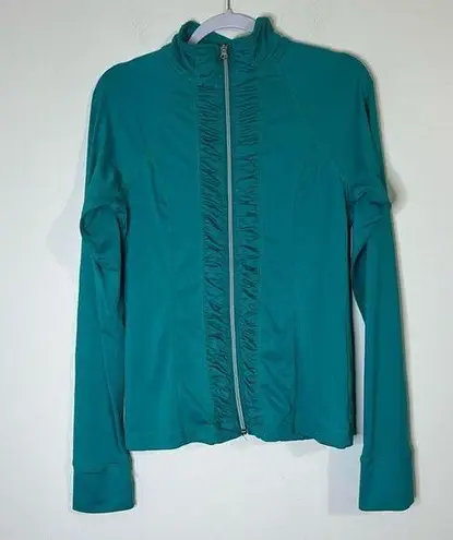 Aeropostale Live Love Dream Teal Full Zip Ruffle Detailing Activewear Athleisure Jacket