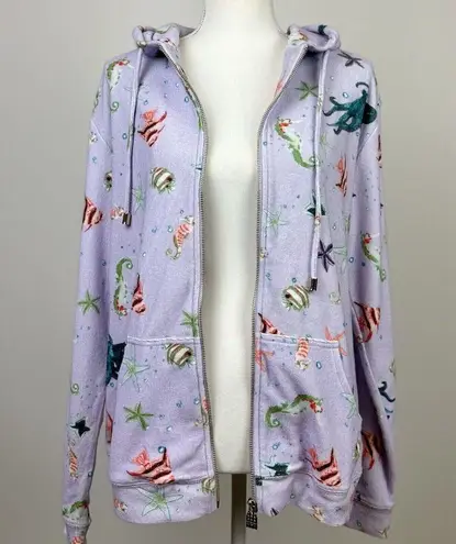 Hill House Allie Zip Up Hoodie Sweatshirt Sea Creatures Terry Purple Small NWT