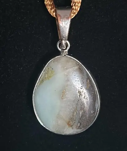 Vintage Dyed Agate Raw Citrine Orca Agate Pendants with Brown Silk Cord Necklace Silver