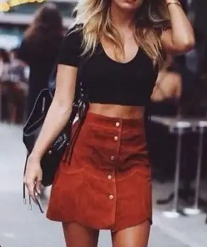 Intermix genuine goat leather brown retro A-line mini shirt