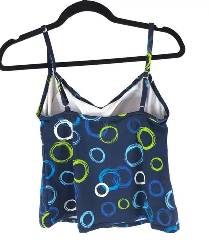Caribbean Joe Tankini Top Molded Cups Geometric Circles Navy Blue 10