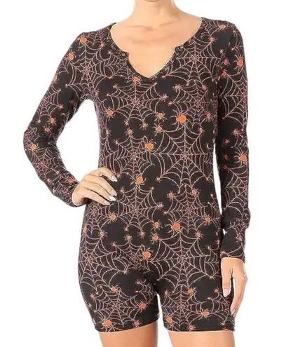 Shosho Pajamas Womens XLarge Black Orange One Piece Spiders Spiderweb Halloween