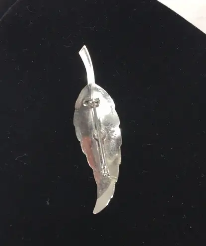 Silver Feather with Stone Brooch